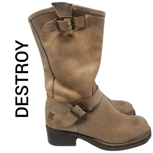 Destroy Shoes - 90's Vintage Destressed Mid Calf Square Toe Boots